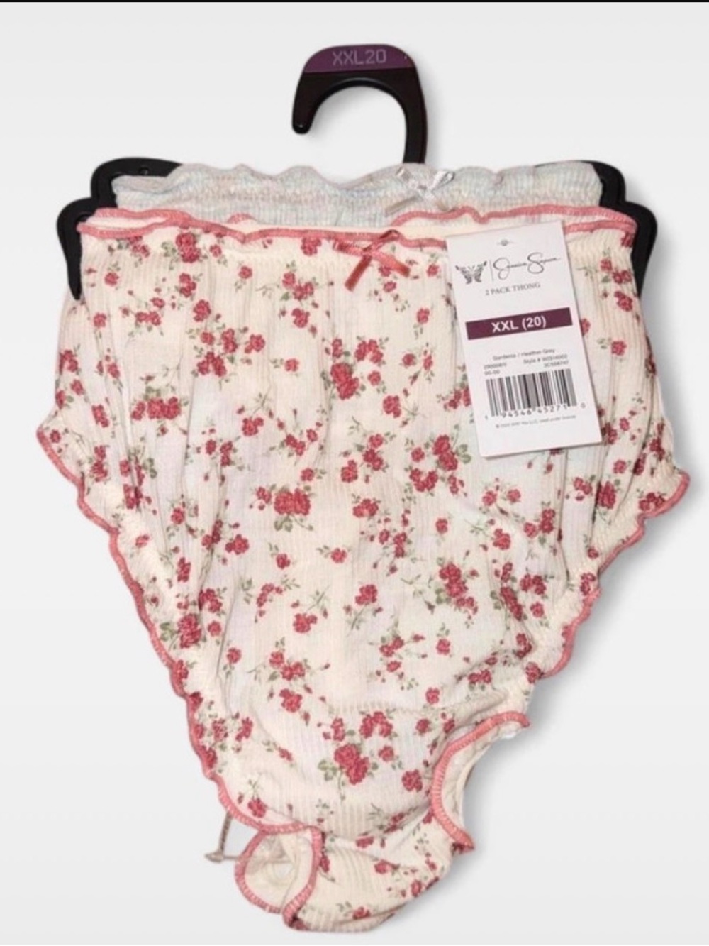 Jessica Simpson Women’s 2 Pack Thong, Gardenia/Heather Grey, Size XXL (20)